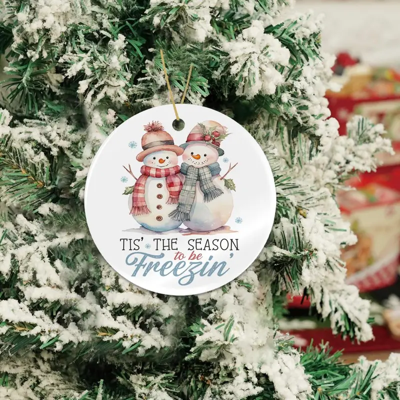 Snowman Pattern Hanging Sign, 1 Count Ceramic Wall Art Decoration, Christmas Tree Decor for Home Xmas Party Living Room Cafe Office Farmhouse Coffee Shop Dinner Room 4