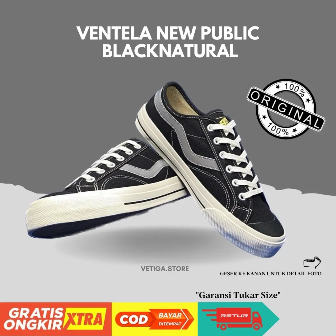 Ventela New Public BlackNatural Original | Sepatu kekinian