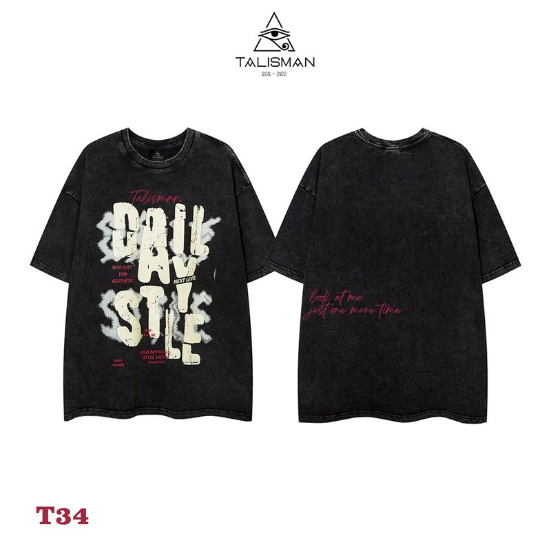  Áo Thun Talisman Oversize Cotton 2 Chiều Cắt Lông Mịn Và Dày Dặn - Chữ Day Style Cổ Tròn 