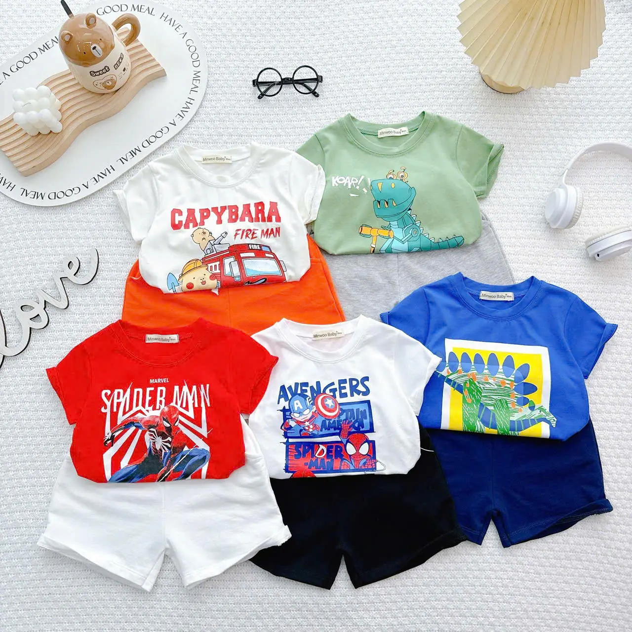 (Size 9-26kg) Set Bộ Siêu Nhân-Khủng Long Áo Cotton 4 Chiều,Quần Da Cá MinwooBaby- HÀNG LOẠI 1