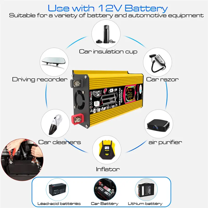Biến tần ô tô, 6000W, DC 12V sang AC 110V 220V, Biến tần nguồn thông minh, với màn hình LCD 5
