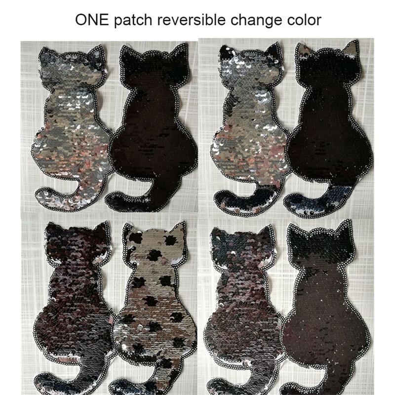 Product Introduction of New Sewing Craft DIY Clothes Applique Reversible Color Sequins Cat Patch 13