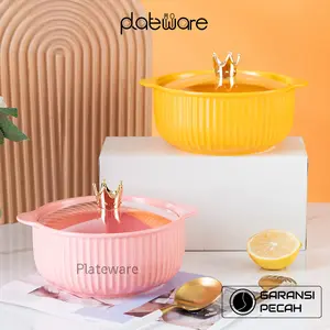 Mangkok Keramik Tutup Kaca cocok untuk bakso, mie dan sop tahan panas microwave safe