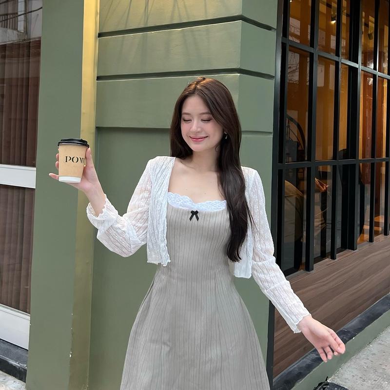 Áo khoác ren tay dài C1 hồng/trắng/đen nữ _ORIMI Women Top