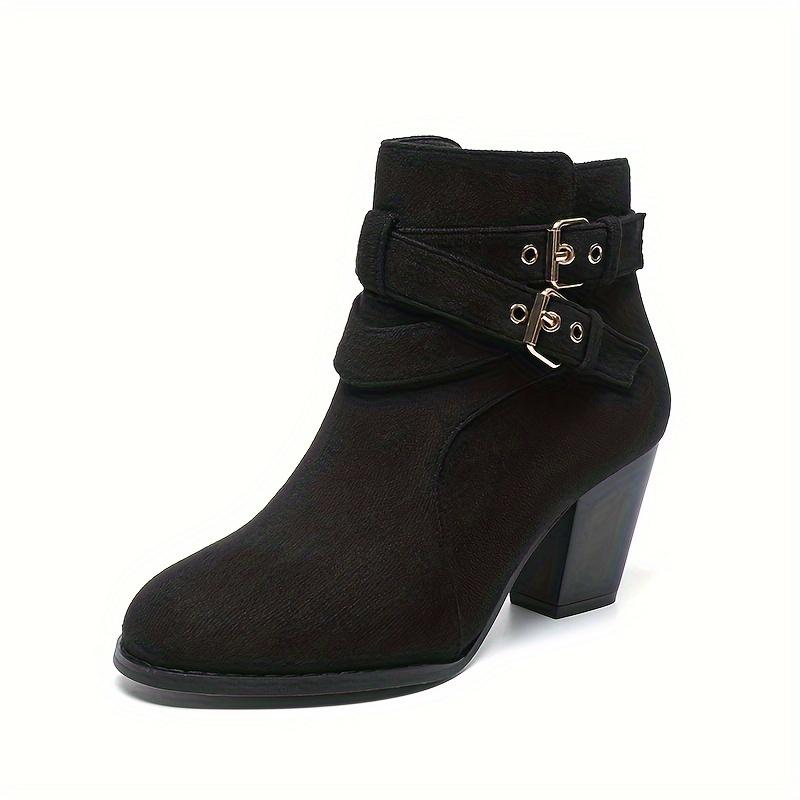 Women's Ankle Boots with Side Zipper and Straps Chunky Heel Comfortable Height-Increasing Lace-Up Short Boots 4