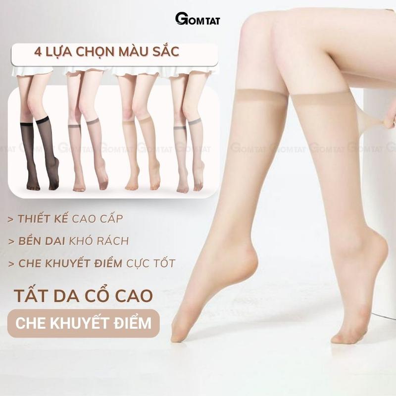 Tất vớ nữ che khuyết điểm GOMTAT cổ cao dưới gối tàng hình tất nữ vô hình che khuyết điểm chân vớ da chất liệu nylon mềm mại co giãn 4 chiều Voi Cotton Women - D16-A099