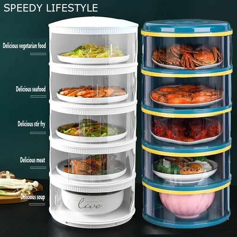 BTF 5 Layer & 3 Layer Household Multi layer Food Storage Box Anti flies Insulation food keeper Container Kitchen Plastic Utensils