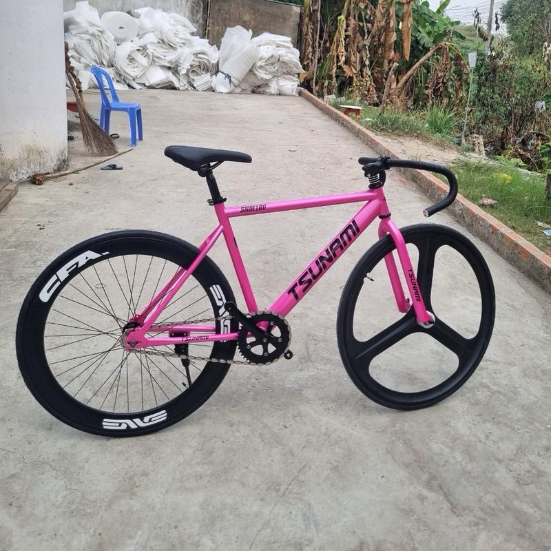 Xe thể thao fixed gear và single tsunami Hồng bánh trước 3 đao bánh sau 6 cm đen ( kèm strap và đồ lắp) Gắn Xe Đạp Đạp Xe Đạp Sports