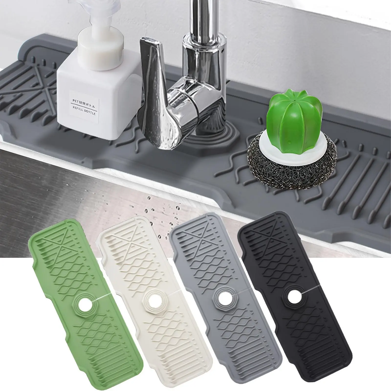 Silicone Faucet Splash Mat, Foldable Design Sink Sponge Draining Pad, Multi-application Splash Guard for Kitchen & Bathroom, Household Items, Home