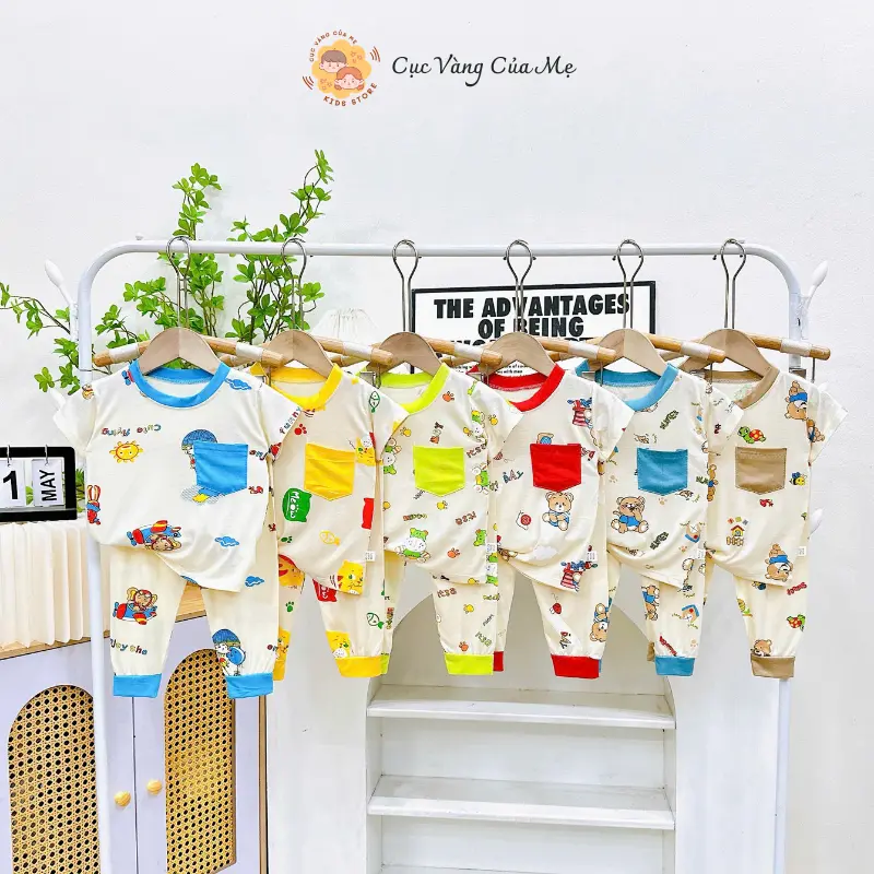 Bộ Tay Ngắn Quần Dài Thun Lạnh, Bộ cộc tay quần dài thun lạnh hoạ tiết Cho Bé Trai Và Bé Gái Từ 5kg Đến 15kg [010] 5