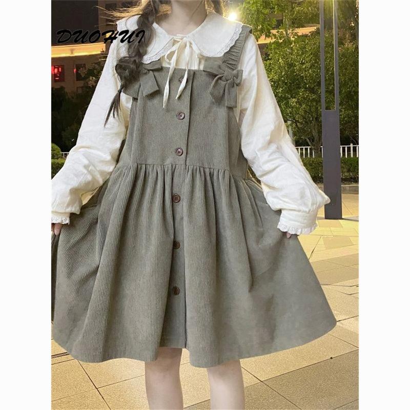 Tie Nơ Một Mảnh Duohui, Phong Cách Preppy Dáng Rộng Vừa Vặn, Dễ Phối Đồ, Dài Trung Bình Cho Nữ, Váy Phù Hợp, Hai Dây 1