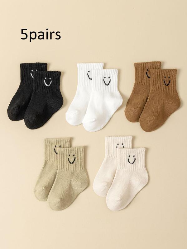 Unisex Baby's Smile Face Print Crew Socks, Soft Comfy Breathable Socks for Daily Wear, Kid's Socks for All Seasons 0