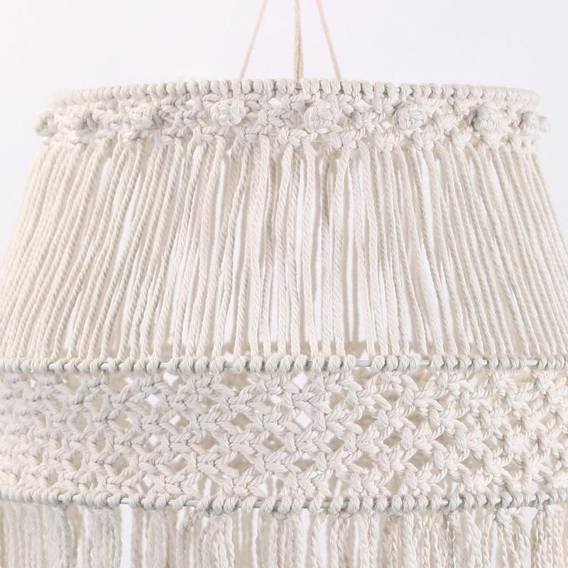 Macrame Lamp Shade Hanging Light Cover Woven Boho Hanging Lampshade Pendant Light Shade Replacement for Home Office Party Bedroom Nursery 1