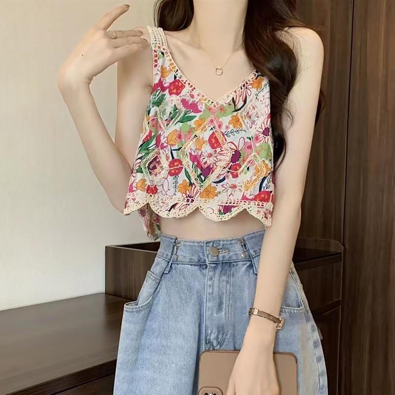 Product Introduction of Áo Yếm Hoa Cổ Điển Cho Nữ, Áo Không Tay Cổ Chữ V, Thêu Rỗng, Áo Ba Lỗ, Mùa Hè 21