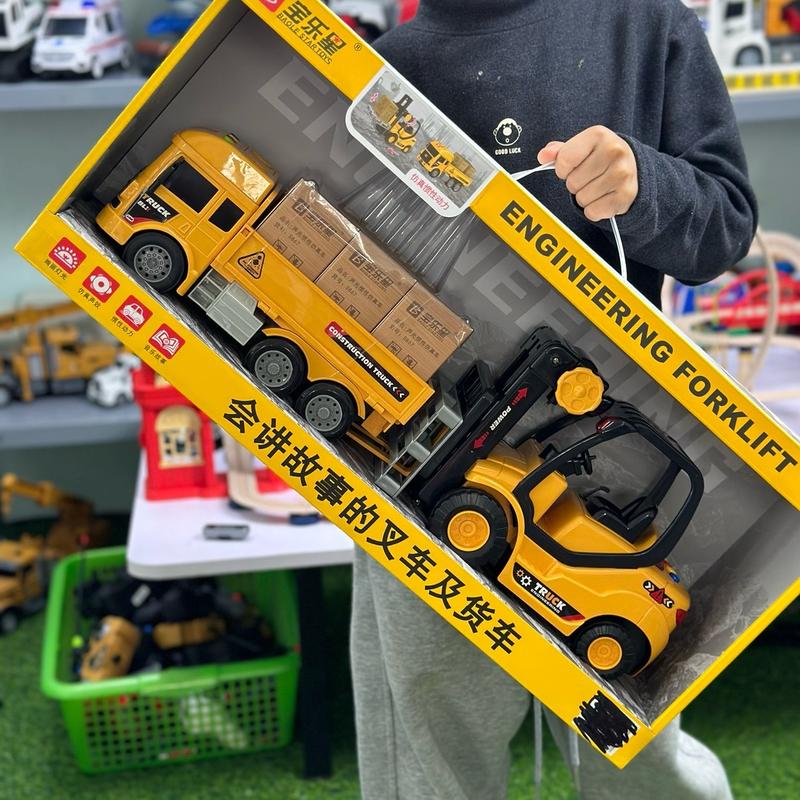 Sét 2 xe tải và xe nâng bản to có kèm nhạc có đèn led chạy đà Toy Đồ Chơi KÈM pin