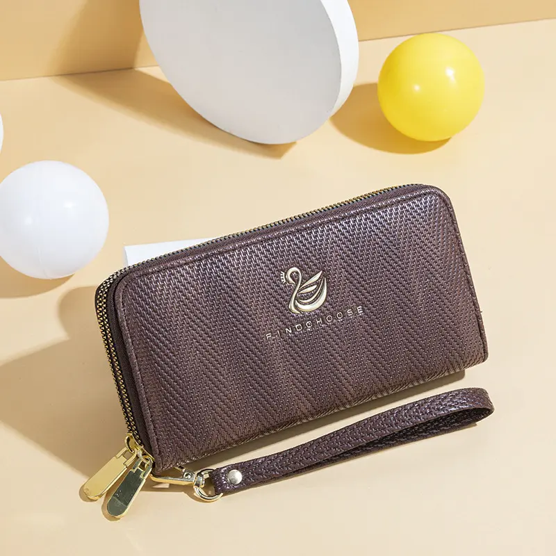 DOMPET PANJANG WANITA 2 RESLETING KARTU KOIN TALI PENDEK BRANDED KOREA PREMIUM KULIT COKLAT CEWEK MURAH  BATAM SIMPLE NAGOYA WA643B7 REMAJA KEKINIAN 3