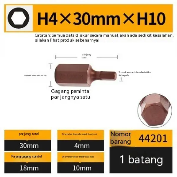 BESTIR Kepala Obeng Heksagonal Kepala Obeng 10Mm Ujung Gesper Soket H10 Kunci Cepat 6 Sudut Alat Obeng 5