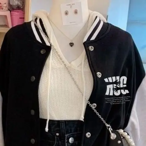 ZY - Jacket Baseball Varsity Crop Hugs Wanita Fit Fleece Jaket Oversize 2