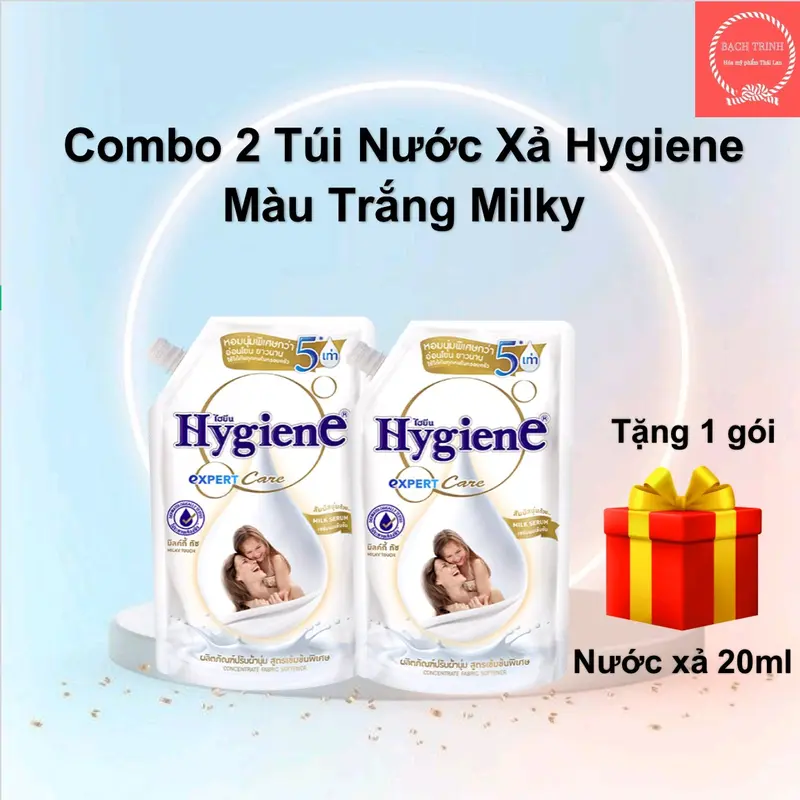 Combo 2 Túi Xả Thơm quần áo Màu Trắng  ( 1300ml/ Túi) Làm Sạch Tặng kèm 1 gói Xả 20ml Kem 1