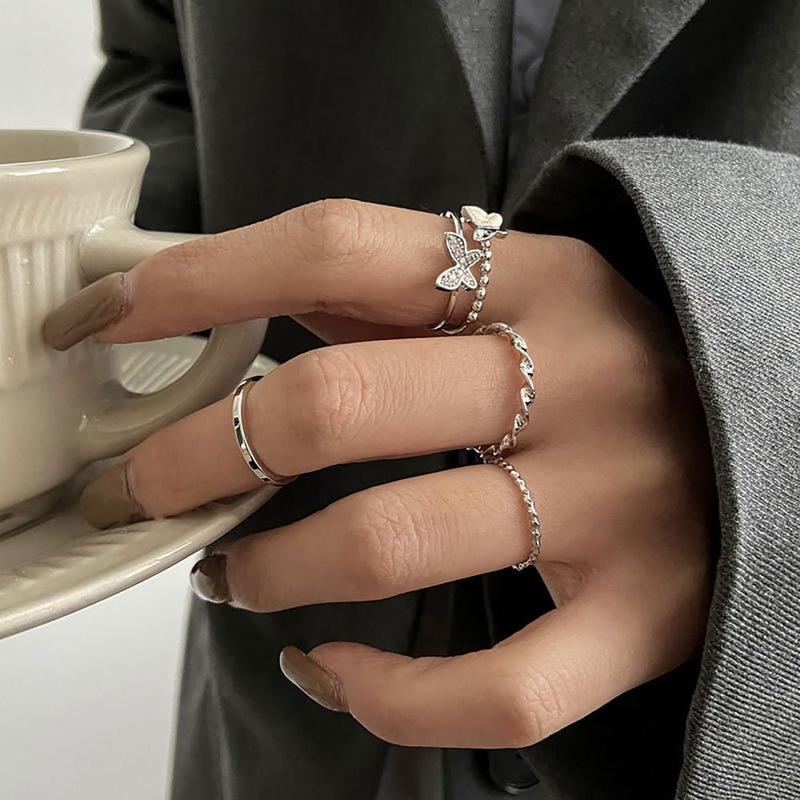 Product Introduction of 3/4pcs Exquisite Adjustable Ring Alloy INS Style Butterfly Hip Hop Ring Women Girls 12