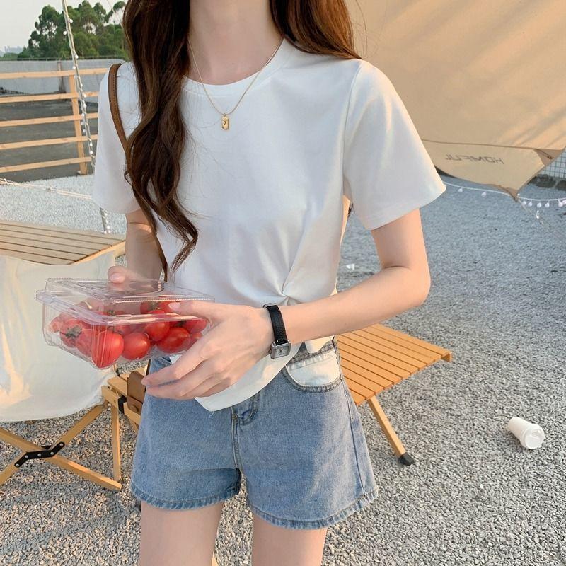 Product Introduction of Irregular Short Sleeve T-shirt for Women 2025 New Summer Scheming Design Niche Half Sleeve High Waist Crop Top Womenswear Lingerie 19