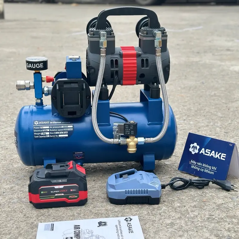 Máy Nén Khí Pin Asake AK - AC02M Dung Tích 9L Chân Pin Phổ Thông M21 Bảo Hành 6 Tháng 6