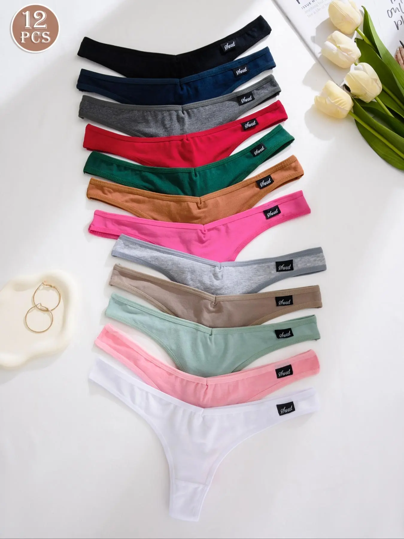 Women's Solid Color Letter Patched Thong, High Stretch Soft Comfortable Breathable Panty for Daily Wear, Women's Pastel Underwear for All Seasons