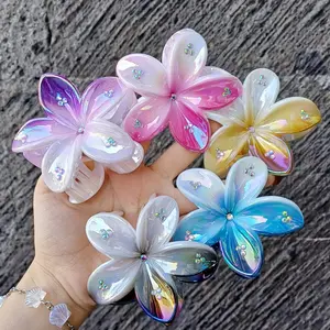 Jepit Rambut Korea Bunga Kamboja Versi Baru Manik Kristal Wanital Elegan High Quality Clips 8CM