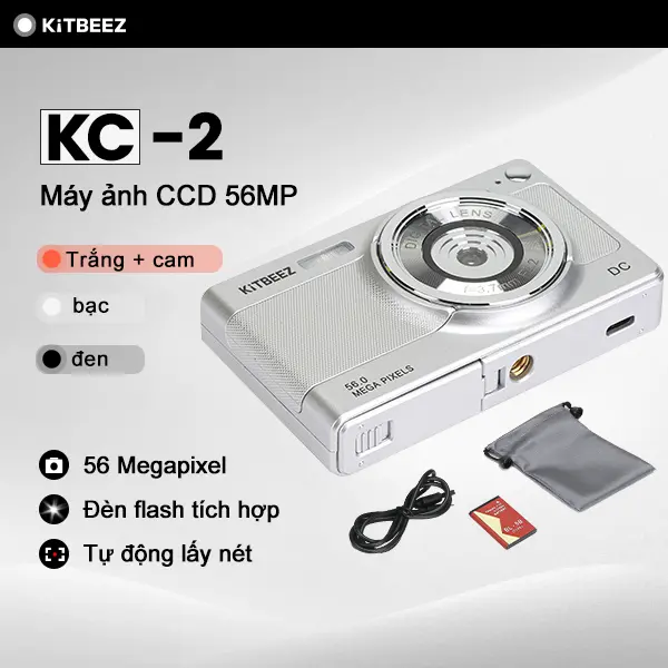 【KITBEEZ KC-2】Camera CCD 56MP Thẻ CCD dành cho sinh viên Máy ảnh kỹ thuật số Tự động lấy nét AF Màn hình siêu HD 2,8 inch 56 triệu điểm ảnh