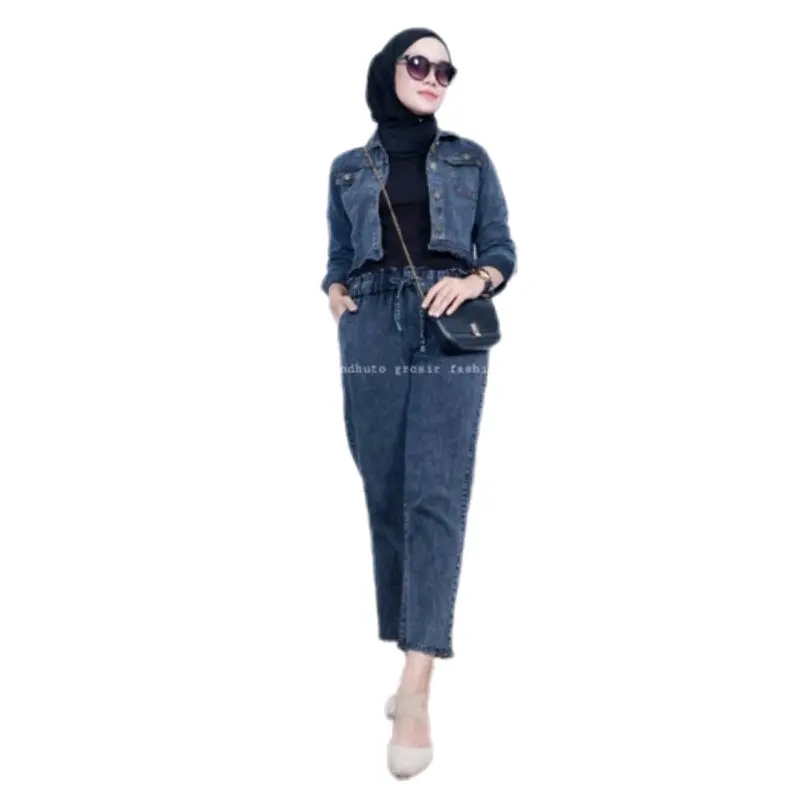 Setelan Julizar Baju Wanita  Variasi (XL, XXL, XXXL) Baggy Celana Crop Jaket Jeans Karet Nyaman 4