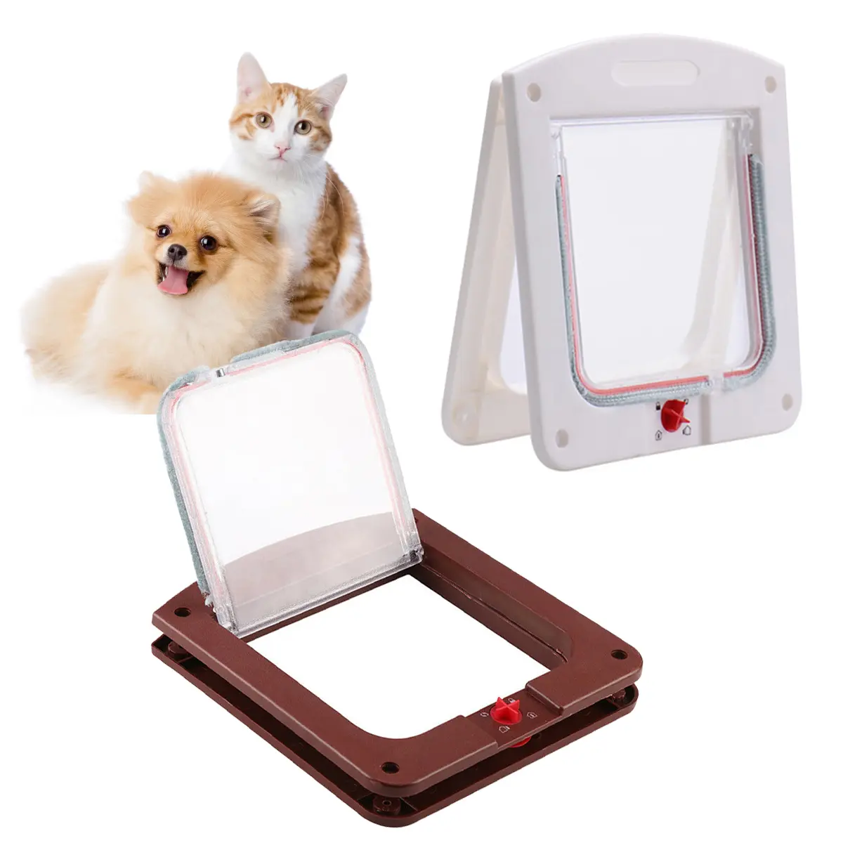Popular Cat Flap Door Controllable Switch Transparent ABS Plastic Gate Puppy Kitten Safety in&out Pet Doors Kit