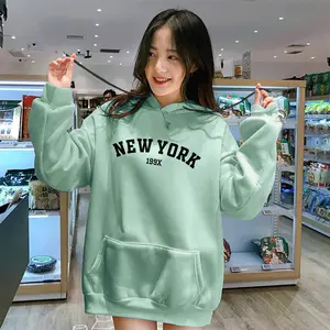 LURIANCLOTH - Sweater Hoodie Wanita NEWYORK korean Remaja Dewasa Sweater Cewe Flecce Murah Hitam / Putih / Misty / Denim Dusty / Mint