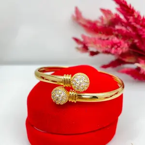 Gelang Bangle Dua Bola Perhiasan Hadiah [Free cincin] Elegan Titanium