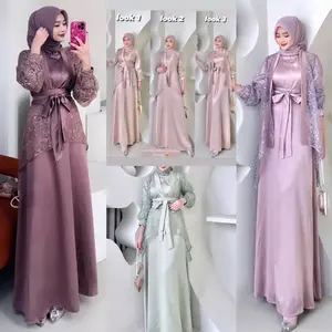 ADEEVA - Veloxsa Dress Inner Silk Mix Outer Brukat  Dress Pesta Kondangan Bridesmaid Sragaman Keluarga Baju Terbaru 2024 Bisa Cod Muslim Gamis Lebaran Dewasa Remaja Syari Maxi Mewah