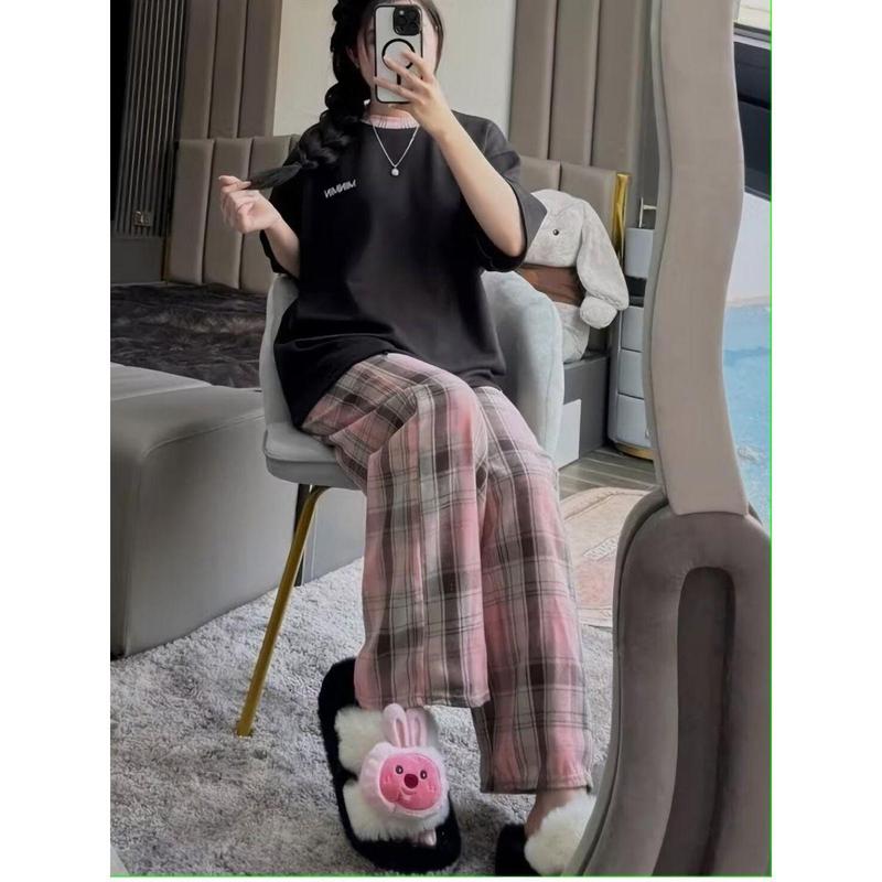 SET BỘ KẺ HỒNG In CHỮ MINMIN ĐEN TRẮNG PHONG CÁCH DỄ THƯƠNG Nữ Women Áo Voi Cotton Top 7