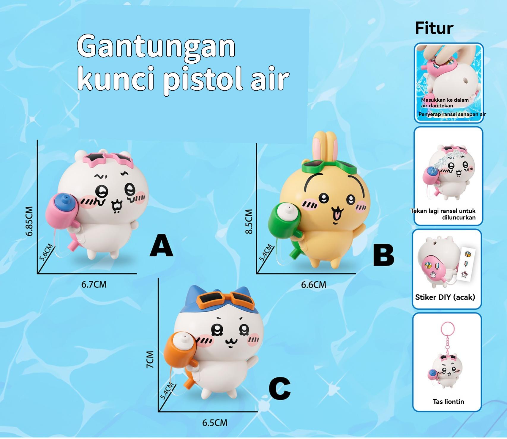 Mainan Semprot Air Chiikawa - Patung Kiikawa Hachiware Usagi Lucu Imut Kunci Gantungan Pajangan Trendi Viral