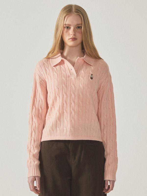 WHOAU Áo len nữ Cable Button Collar Neck Pullover_WHKAE4V74F