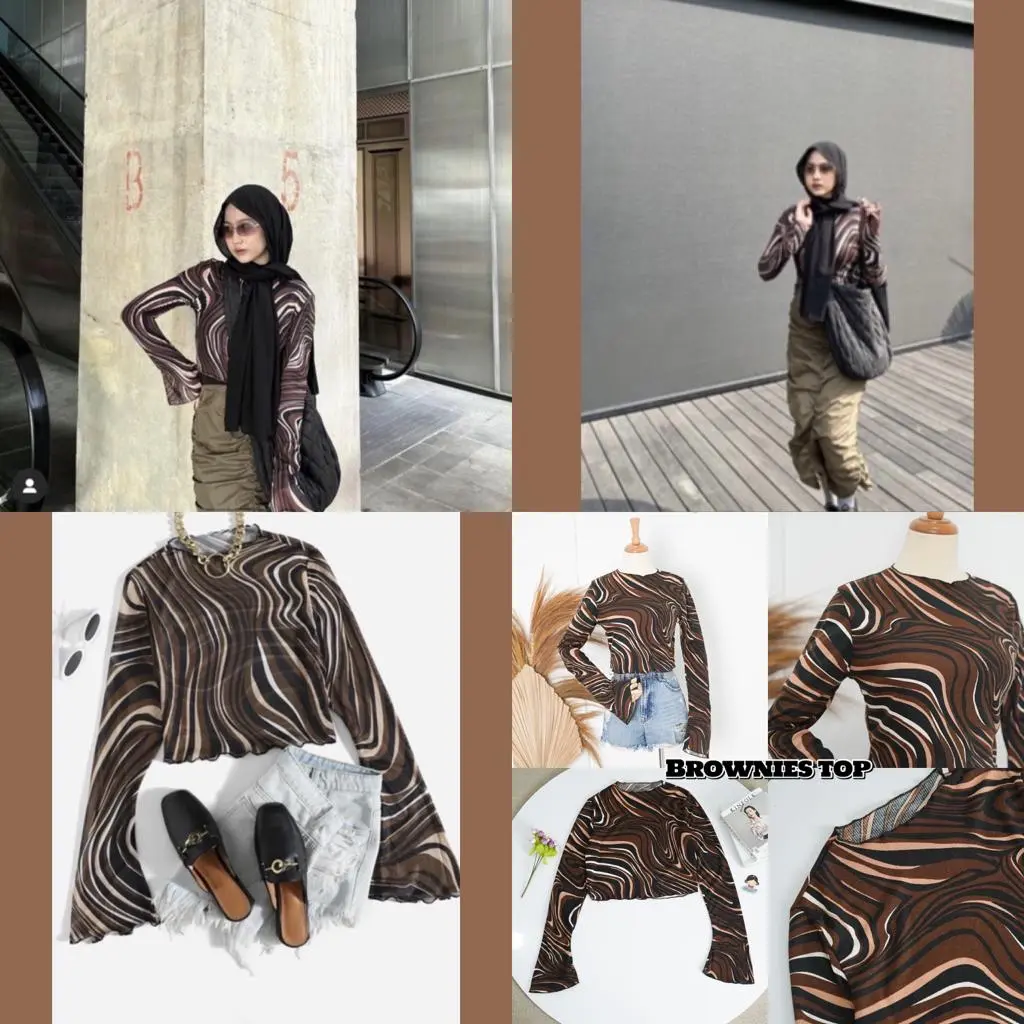 RQ - Marble Brownies Rib Longsleeve Crop Lengan Panjang