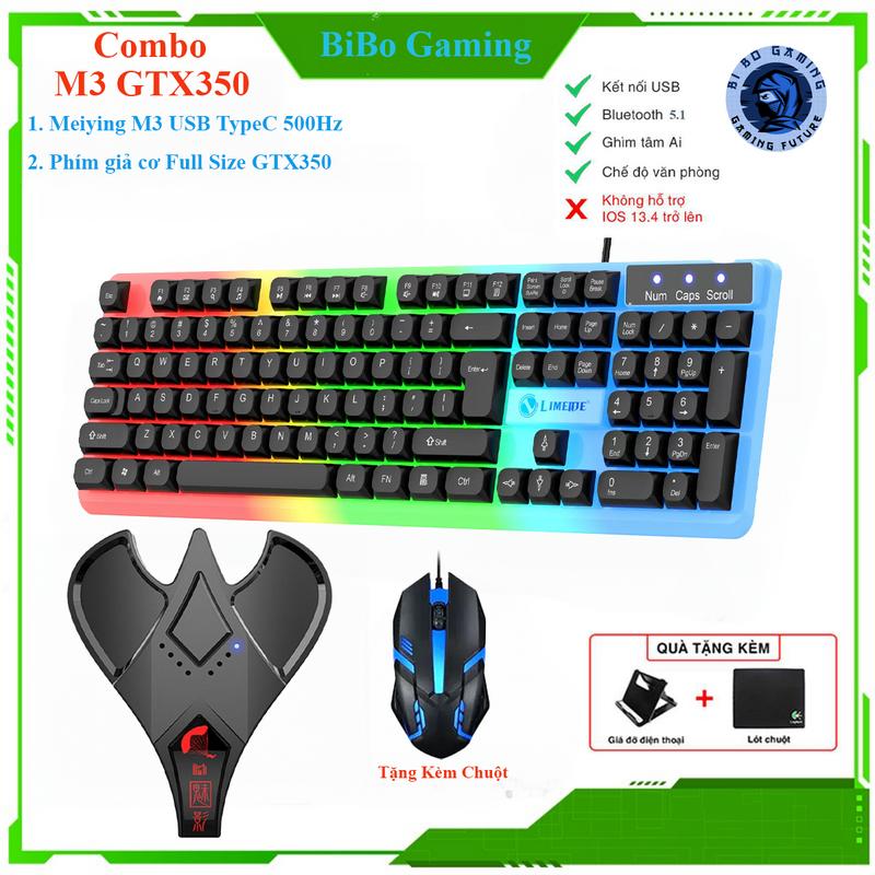Combo Meiying M3, Bộ Chuyển Đổi Gaming hai chế độ kết nối Bluetooth 5.1 Và Có Dây 500HzBàn Phím GTX350 Kèm Chuột, Hỗ Trợ Chơi Game Mobile PUBG, Liên Quân, MineCraft, Roblox