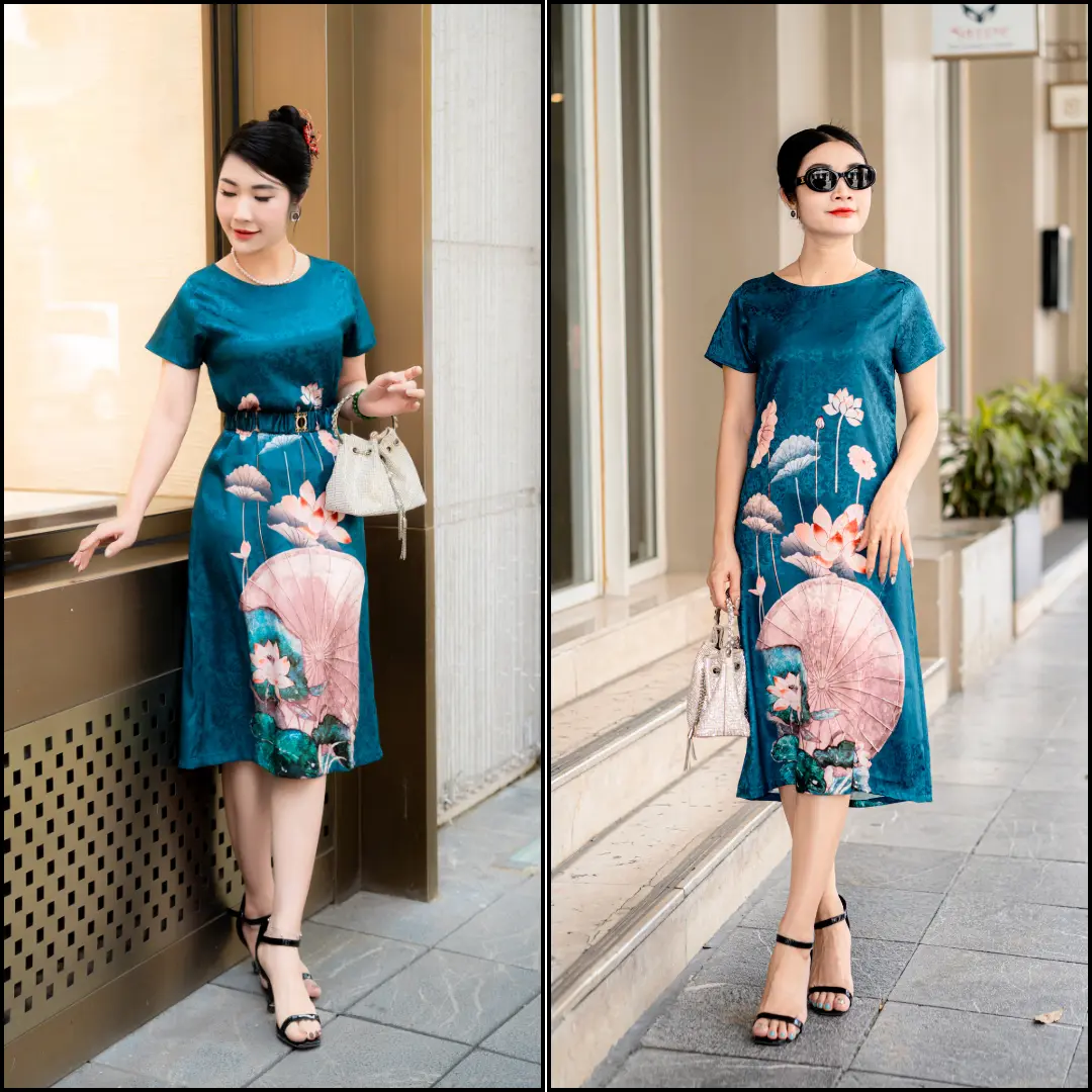 [ Có BigSize ] Đầm Trung Niên Cao Cấp - Lady Amy, Chất Lụa Thái Tuấn Lụa Cao Cấp In Công Nghệ 8D Sắc Nét, Tôn Vẻ Đẹp Quý Phái, Sang Trọng, Thanh Lịch [ĐẦM 7]