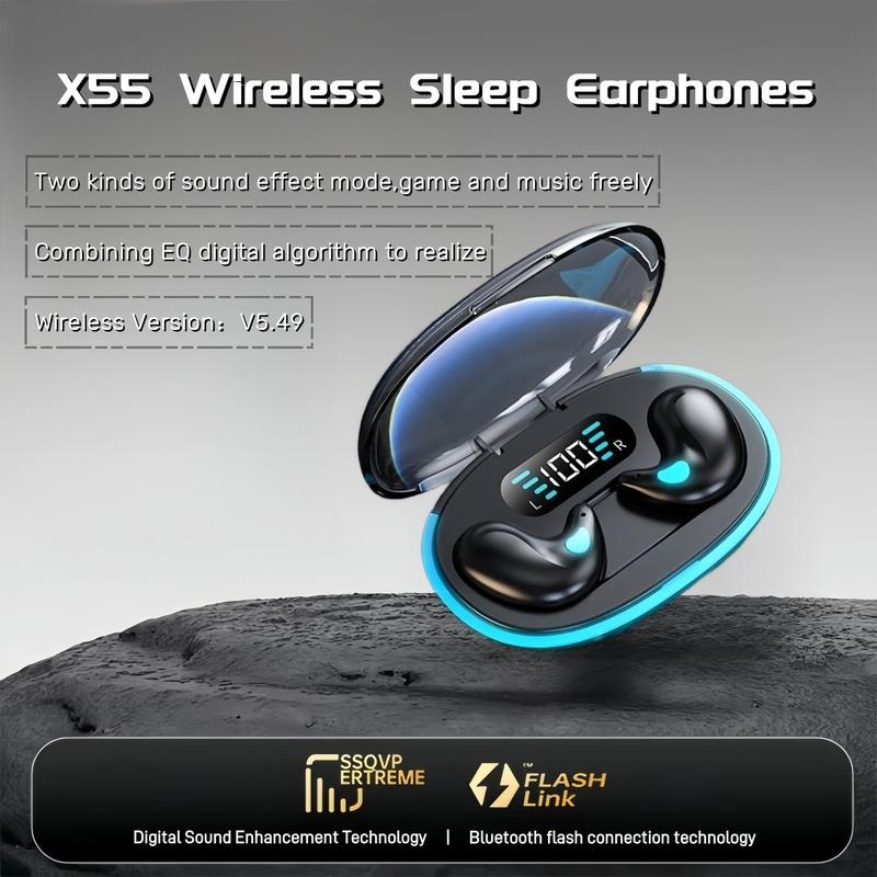 Tai nghe ngủ, Điều khiển cảm ứng, X55, Khử tiếng ồn, Bluetooth 5.49, Tai nghe, với âm thanh nổi Hi-Fi, Mic tích hợp vệ sinh chống ù tai tai  nghe  ngủ  mini tai  nghe  bluetooth  bass  căng tai  nghe  đi  ngủ  có  núm  cao  su 2