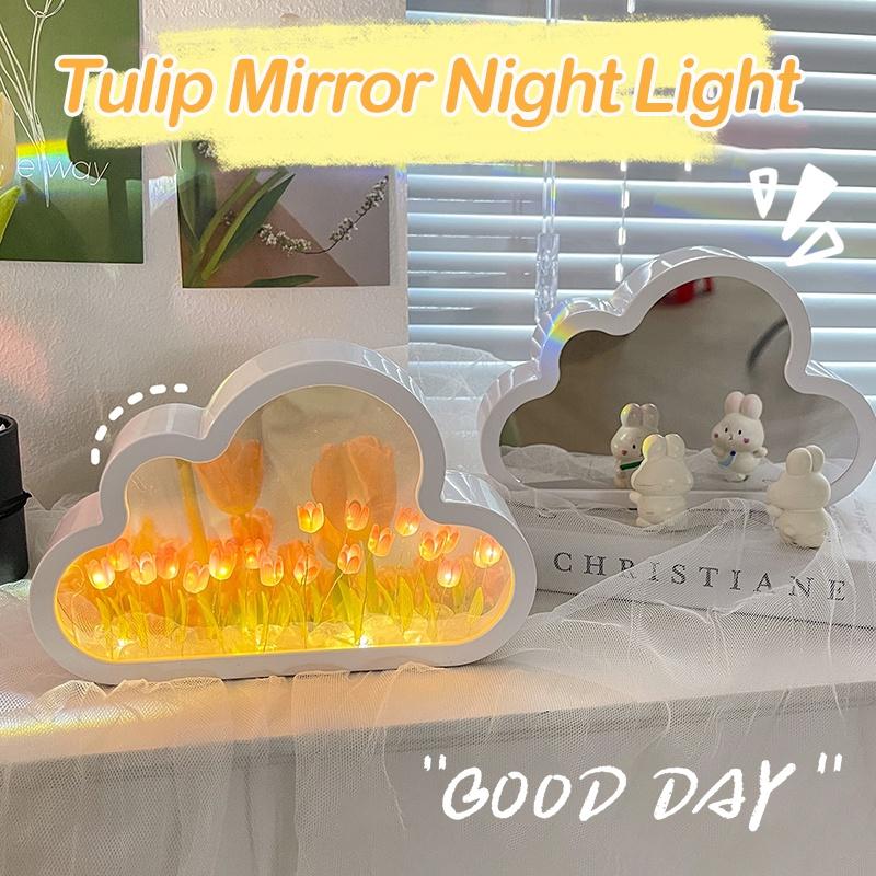 Product Introduction of Tulip Lamp Light DIY Cloud Tulip Night Light Led Mirror Lamp Atmosphere Material Handmade Lamp Desktop Decor Birthday Gift cloud room 2