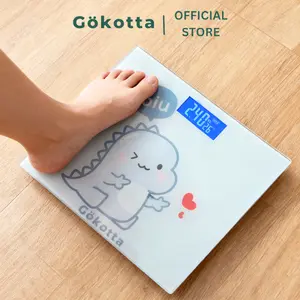 GOKOTTA Timbangan Badan Digital Gokotta Karakter Lucu – Akurat, Tempered Glass, Layar LCD, Kapasitas 180kg