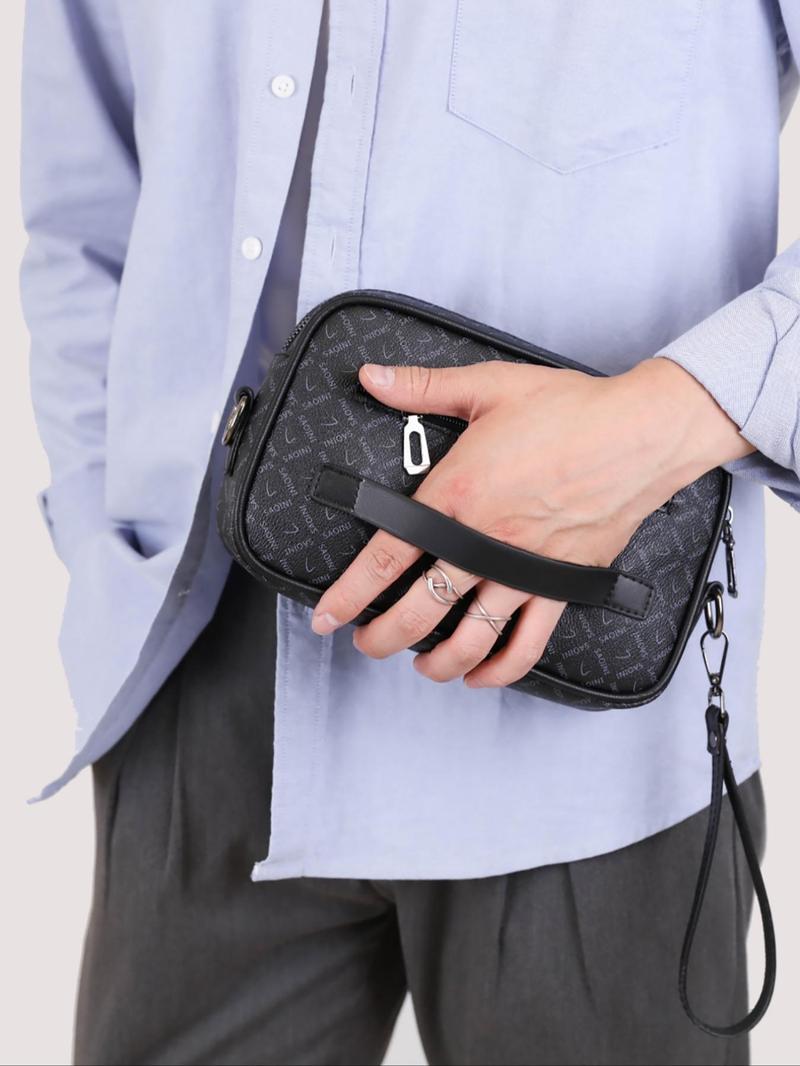 Product Introduction of Men's Fashionable Plain Color Crossbody Bag, Pu Leather Zipper Shoulder Bag for Daily Used, Casual Trendy Versatile High-quality Daily Commuting Bag 10
