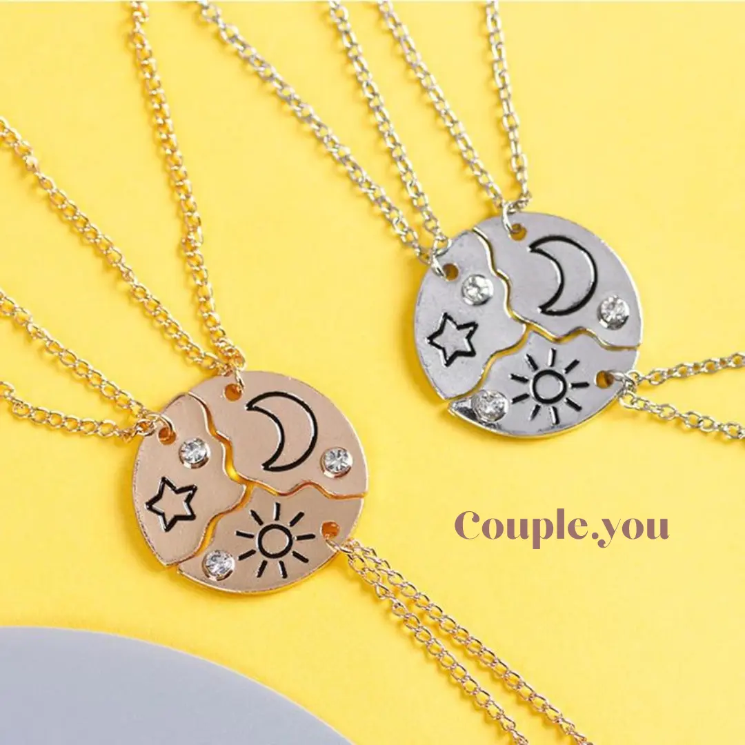 Kalung Set Bulan, Bintang, Matahari Variasi Warna Silver & Gold dapat 2pcs