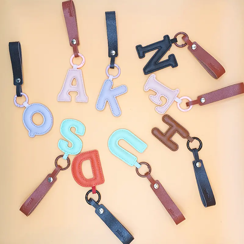 Buy 3 Get 10% Off A To Z PU Leather Initial Letter Keychain For Women Candy Color Simple Fashion Bag Phone Pendant Car Key Ring  Gifts Decoration