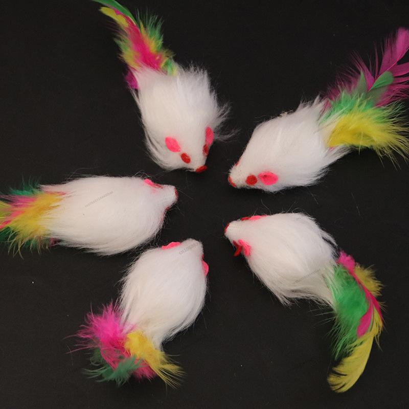 Product Introduction of Soft Fleece False Mouse Cat Toys Colorful Feather Funny Playing Toys For Cats Kitten Interactive Ball Cat Toy 7