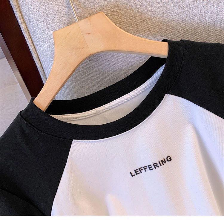 Product Introduction of Plus Size Irregular Letter Shoulder Short-Sleeved T-shirt Women's Summer New Belly Covering Short Top 9