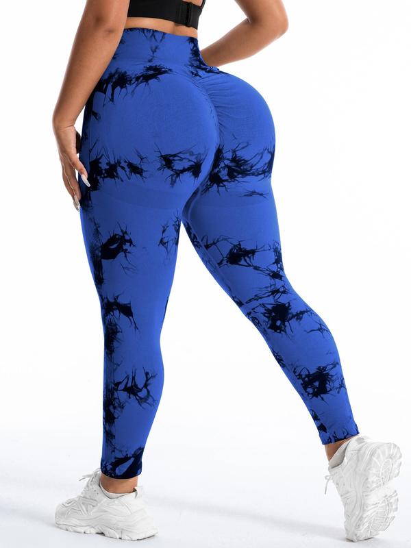 【Plus Size】Tie Dye Ruched Sports Tummy Control Leggings, High Stretch Yoga Leggings, Gym Clothes, Ladies Sportswear for Indoor Outdoor Wear, Leggings for Women, Legging Fitness, Yoga Pants, Workout Clothes Women 2
