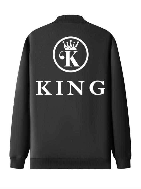 Men's Letter Print Zip Up Baseball Collar Jacket, Regular Fit Casual Long Sleeve Pocket Outerwear for Daily Wear, Fashion Men's Clothes for All Seasons 1